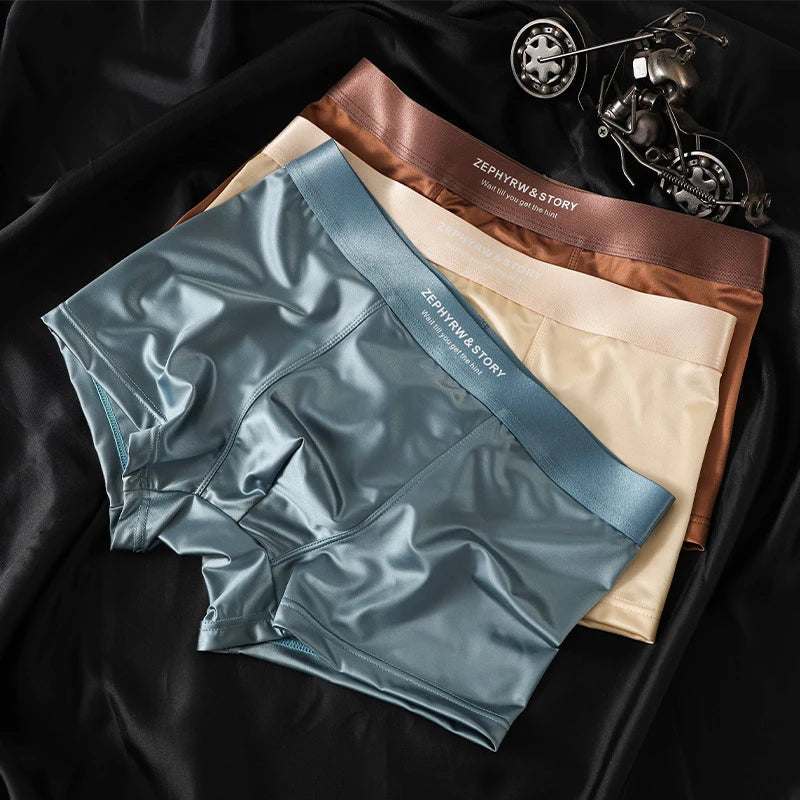 Luxury Summer Smooth Cool Ice Silk Satin-like Men's Boxershort Panties Solid Underpants Breathable Mesh Crotch Male Underwear luvshop24
