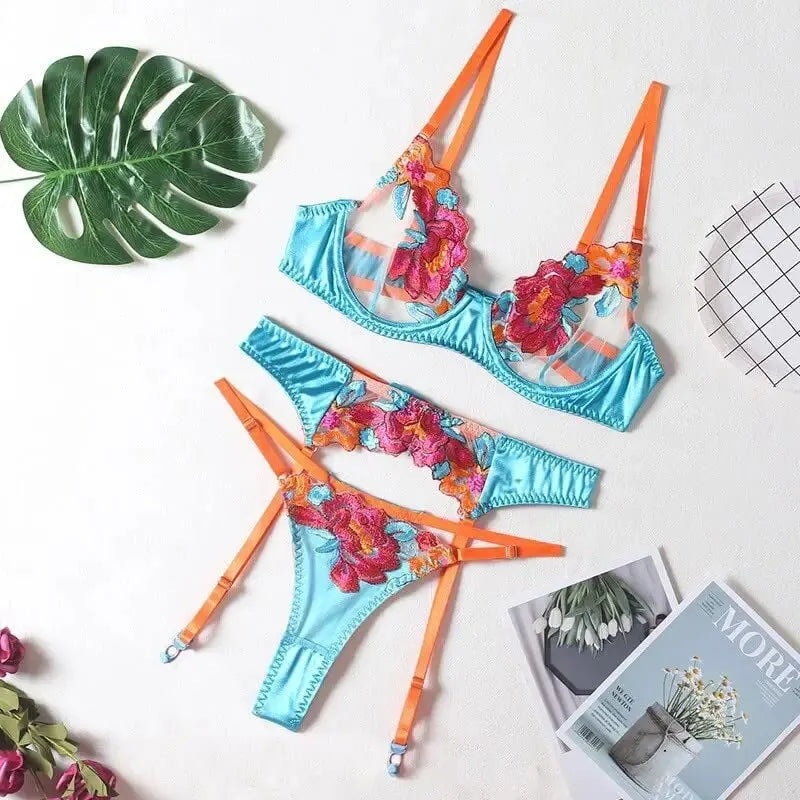 Women Floral Lace Garter Lingerie Set Sexy Lace Bodydoll Teddy Lingerie Fishnet Strappy Lace Bra & Panty Set Boudoir Outfits luvshop24