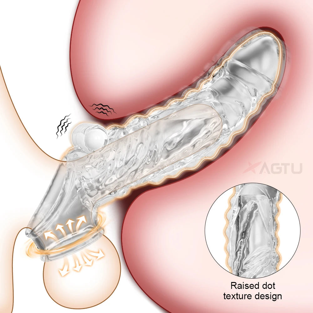 Reusable Penis Extender Silicone Condom Dildo Sleeve Glans Delay Ejaculation Cockring Adult Sex Toys Vibrator For Men Couples luvshop24