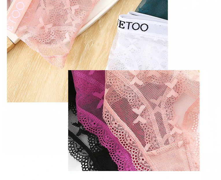 Clearance_6PCS/Set Sexy G-String Thong Lace Women's Panties Low-Waist Female Underpants Mesh Perspective Briefs Lingerie_Contin luvshop24