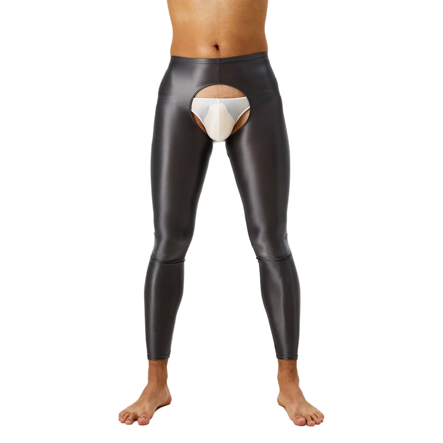 Glossy Crotchless Open Butt Leggings Mens Gays Erotic Nightwear Underpants High Waist Slim Fit Tights Underwear Baselayer Pants luvshop24