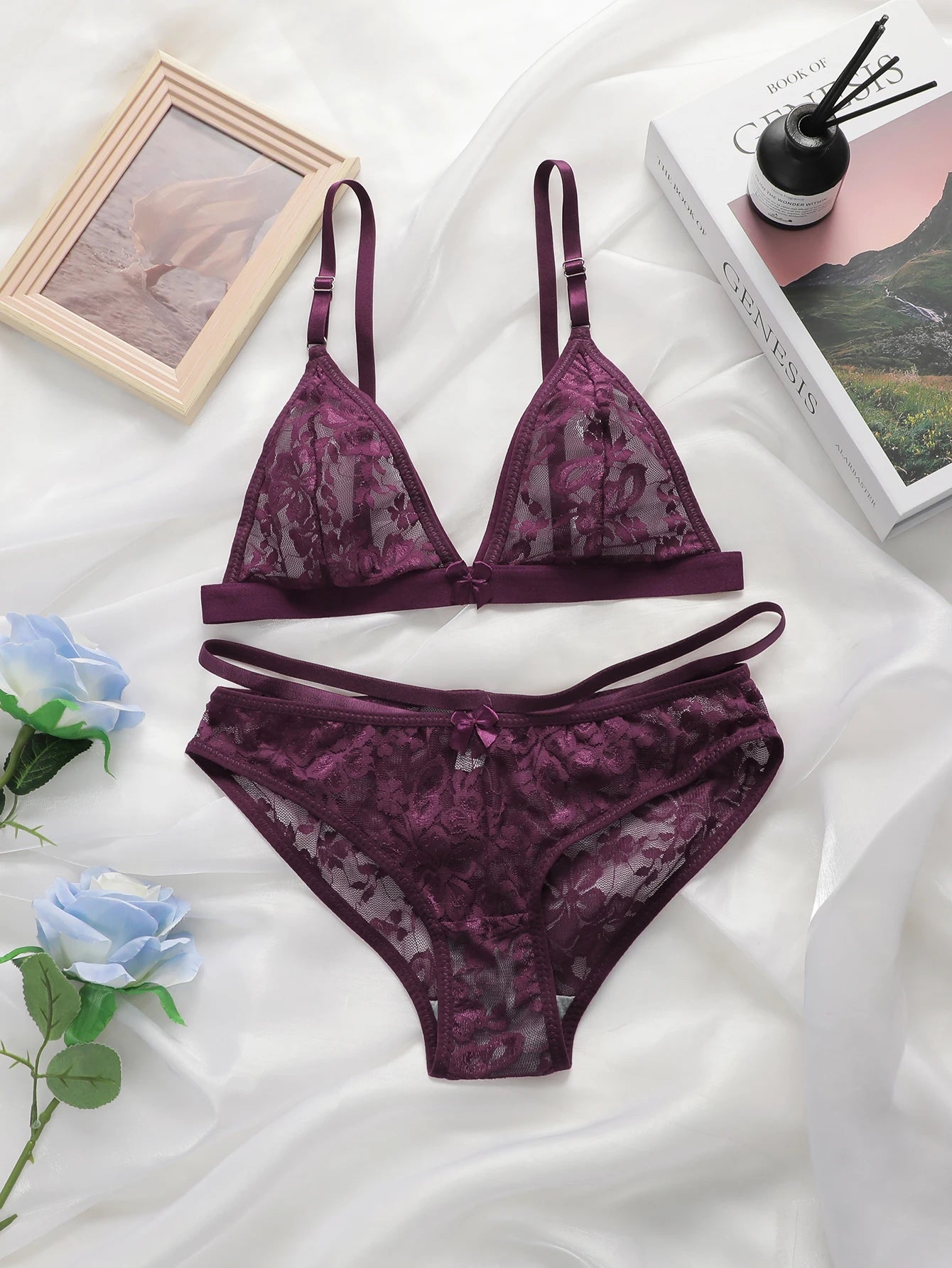 Women's Ultra-thin Lace Lingerie Two-piece Floral Lingerie Sexy Lingerie No Steel Hoop Push Up Bra A322 luvshop24