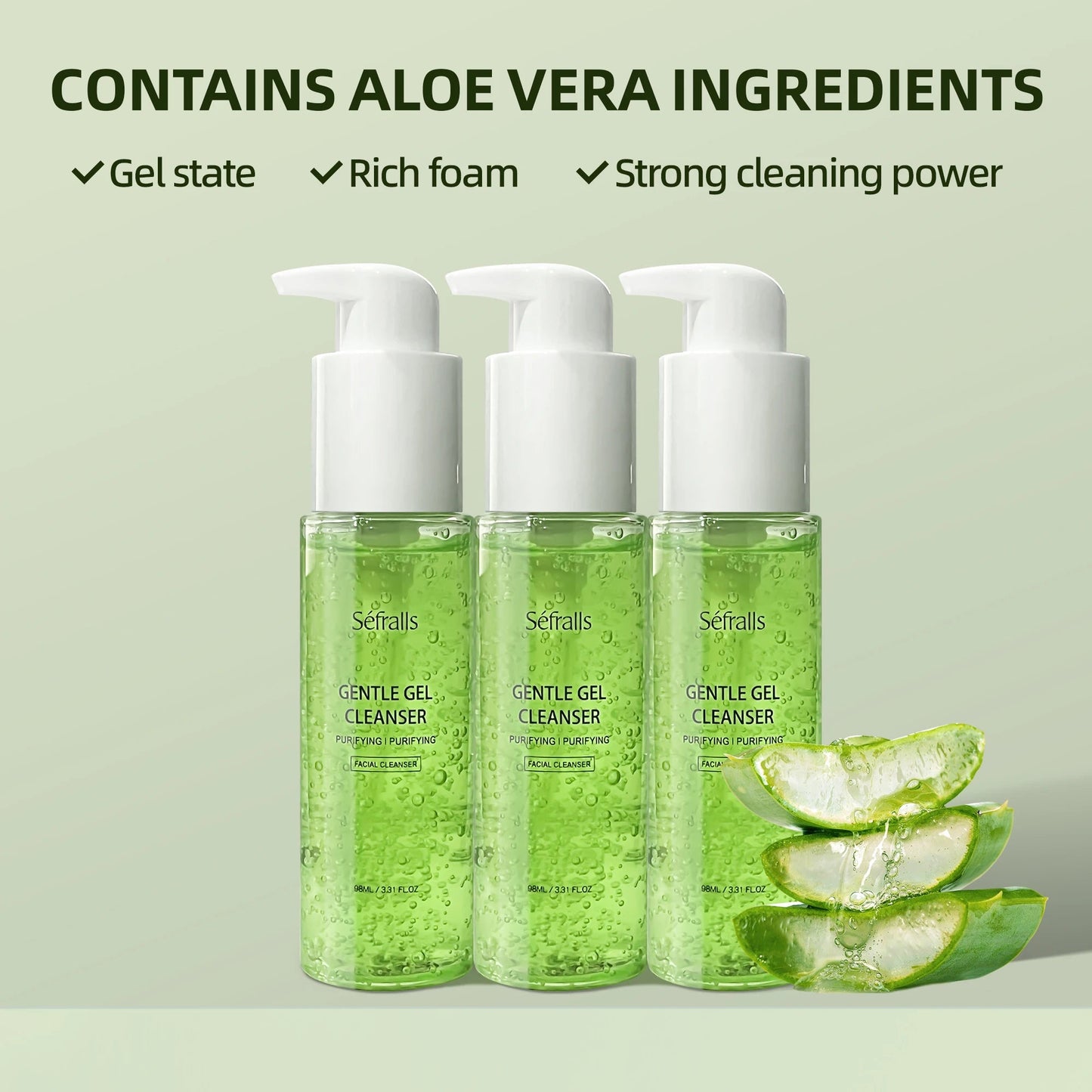 Séfralls Aloe Cleansing Gel Cleansing 98ml*3pcs Soothing And Purifying Cleansing Gel Oil Control High-Tolerance Cleanser luvshop24
