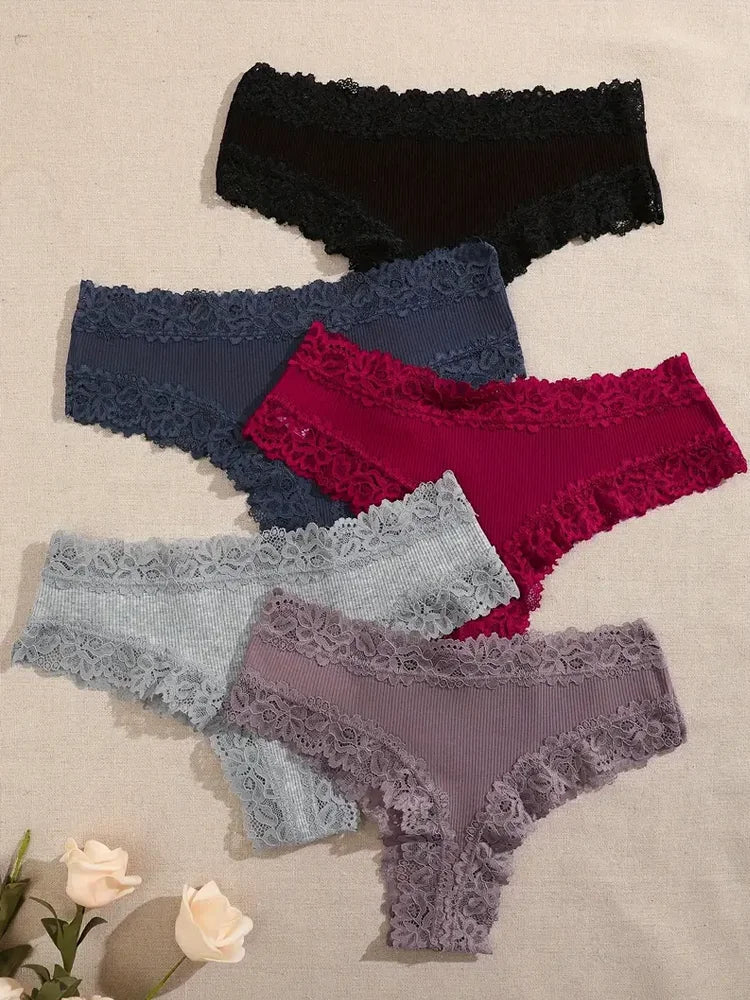 5Pcs/set Women Cotton Panties Floral Lace Intimate Underwear Trendy Patchwork Lace Briefs Female Soft Underpants Lingerie S-XL luvshop24