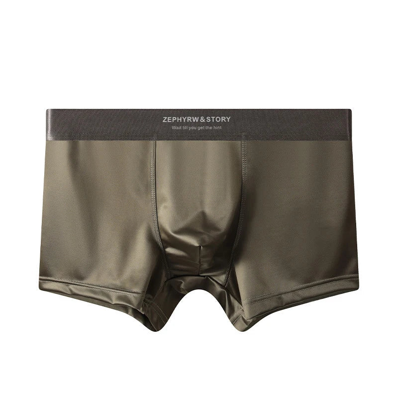 Luxury Summer Smooth Cool Ice Silk Satin-like Men's Boxershort Panties Solid Underpants Breathable Mesh Crotch Male Underwear luvshop24