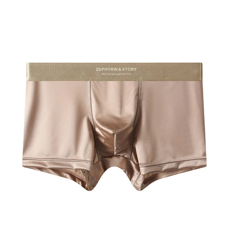 Luxury Summer Smooth Cool Ice Silk Satin-like Men's Boxershort Panties Solid Underpants Breathable Mesh Crotch Male Underwear luvshop24