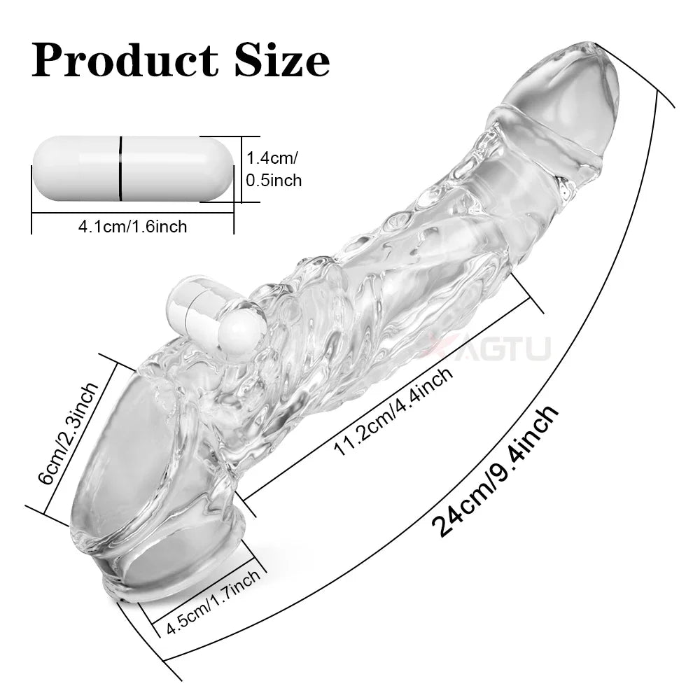 Reusable Penis Extender Silicone Condom Dildo Sleeve Glans Delay Ejaculation Cockring Adult Sex Toys Vibrator For Men Couples luvshop24
