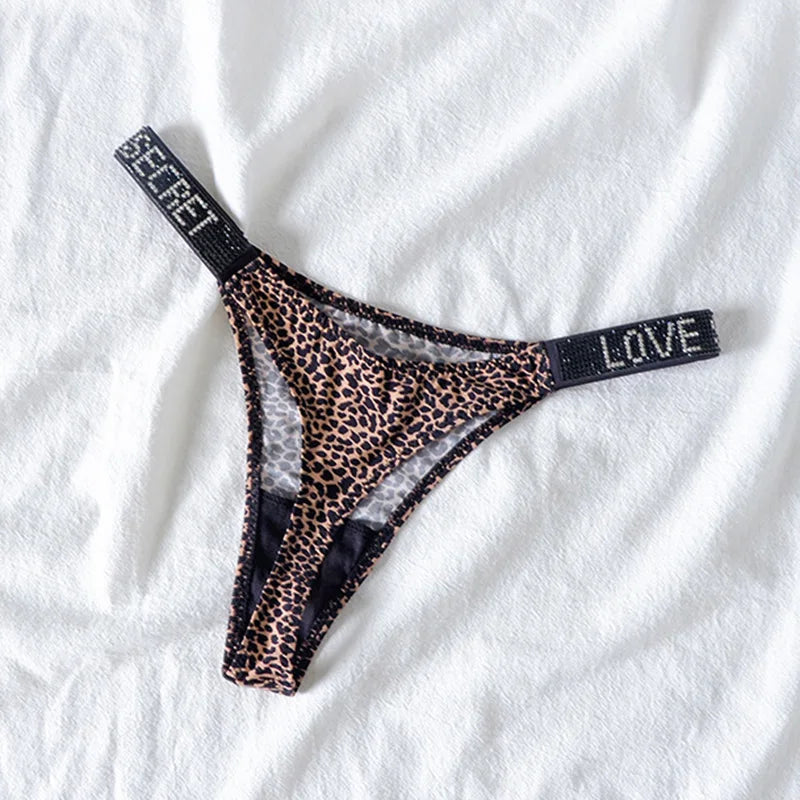 5Pcs Low Waist Sexy Panties Women Thongs Rhinestones Letter Diamonds G-string Sports Thong Shorts Briefs T-back Size S-XL luvshop24
