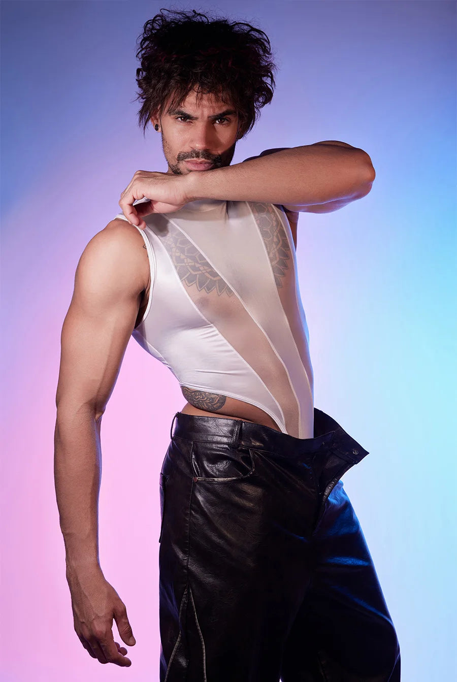 Hot Sexy Men's Bodysuits Mesh Patchwork Shiny Transparen Short Sleeve Male Rompers High Cut Leotard Gay Open Crotch Jumpsuits luvshop24