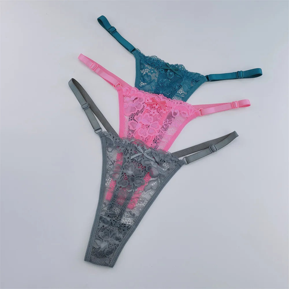 3Pcs Lace Thongs Women Lace Low Waist Panties Sexy Transparent Underwear Fashion Breathable G-string Ladies Intimates Lingerie luvshop24