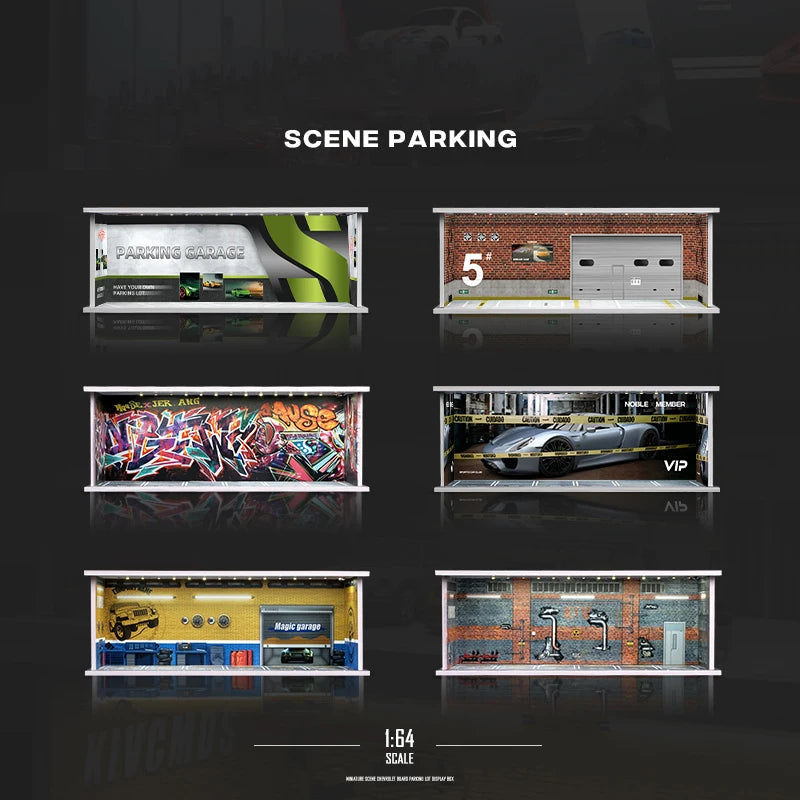 1/64 Garage scene Model Scene with Light Version Simulation Model Scene Decoration Collect (Excluding dolls and car models) luvshop24