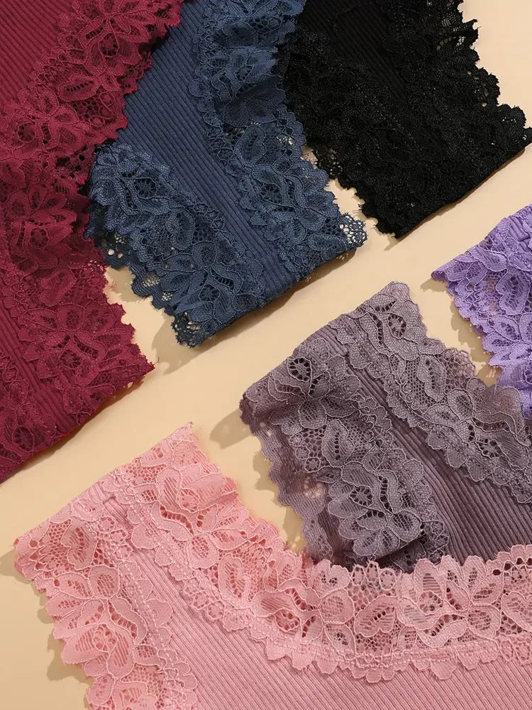 5Pcs/set Women Cotton Panties Floral Lace Intimate Underwear Trendy Patchwork Lace Briefs Female Soft Underpants Lingerie S-XL luvshop24