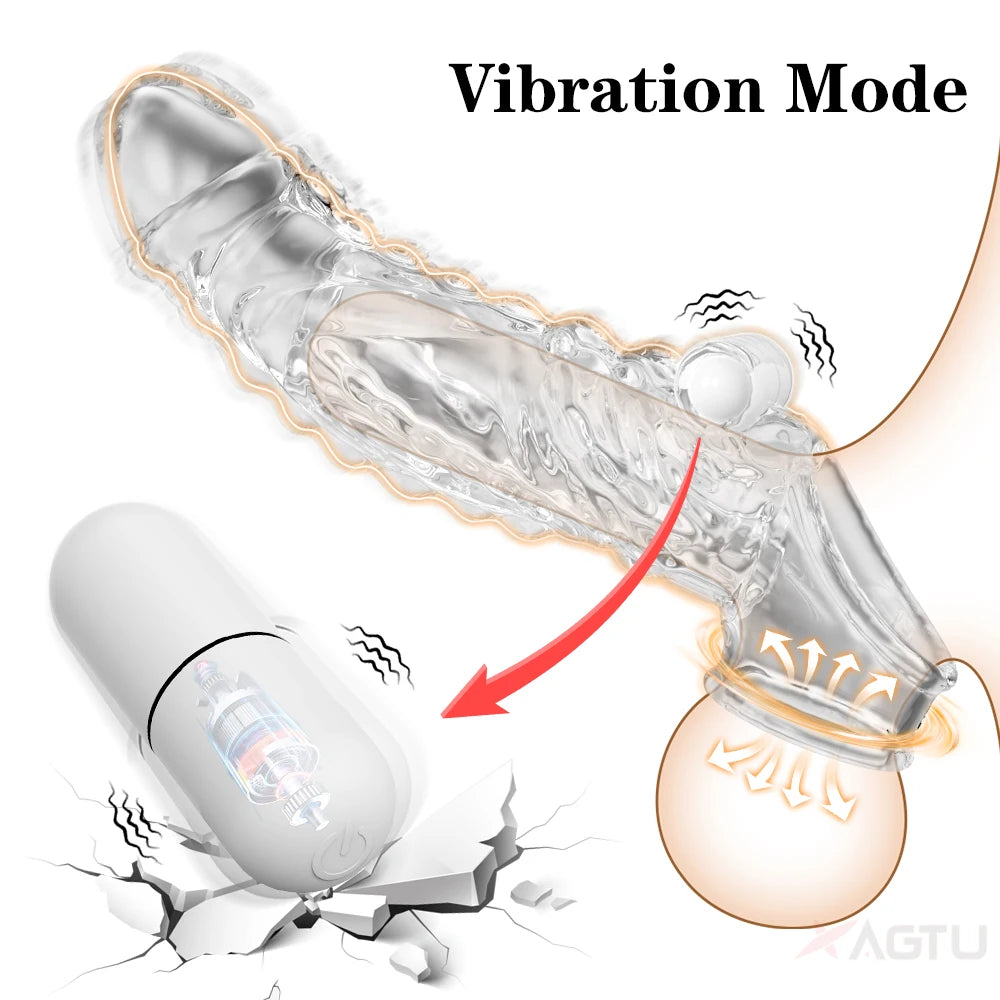 Reusable Penis Extender Silicone Condom Dildo Sleeve Glans Delay Ejaculation Cockring Adult Sex Toys Vibrator For Men Couples luvshop24