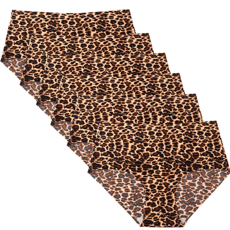 6pcs Women's Seamless Ice Silk Panties Female Mid Waist Plus Size Leopard Print Underwear Girls Fashion Brief Lady Comfort Panty luvshop24
