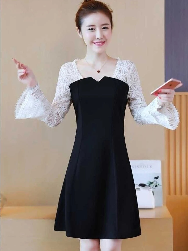 Lace Female Dress Loose Chic and Elegant Pretty One-piece Spring Autumn 2025 Kpop Sensual Sexy Women's Long Sleeve Dresses Midi luvshop24