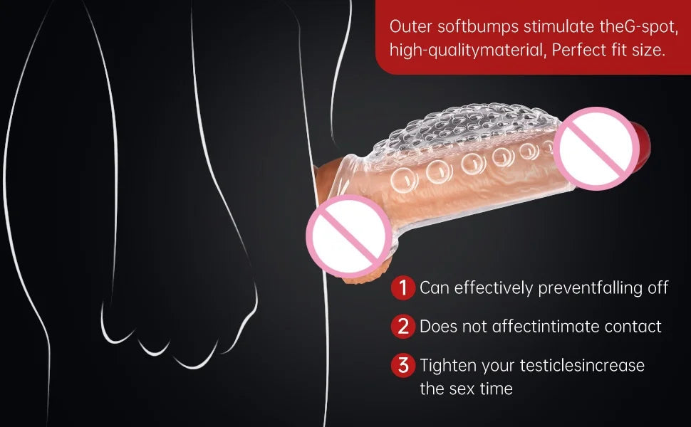Penis Enlargement Delay Sleeve Ring Reusable Silicone Cock Ring Condoms Glans Cover Nozzle Erotic Toys In Couple Pleasure Orgasm luvshop24