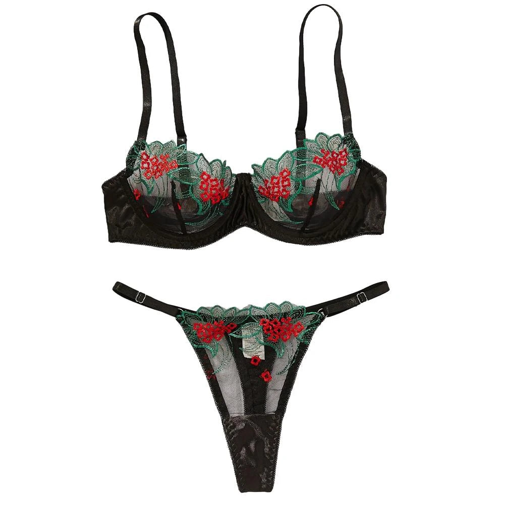 Floral Sexy Lingerie Lace Eroticу Bralette + Briefs Set Transparent Women's Underwear Embroidery Erotic Beautiful Bra And Panty luvshop24