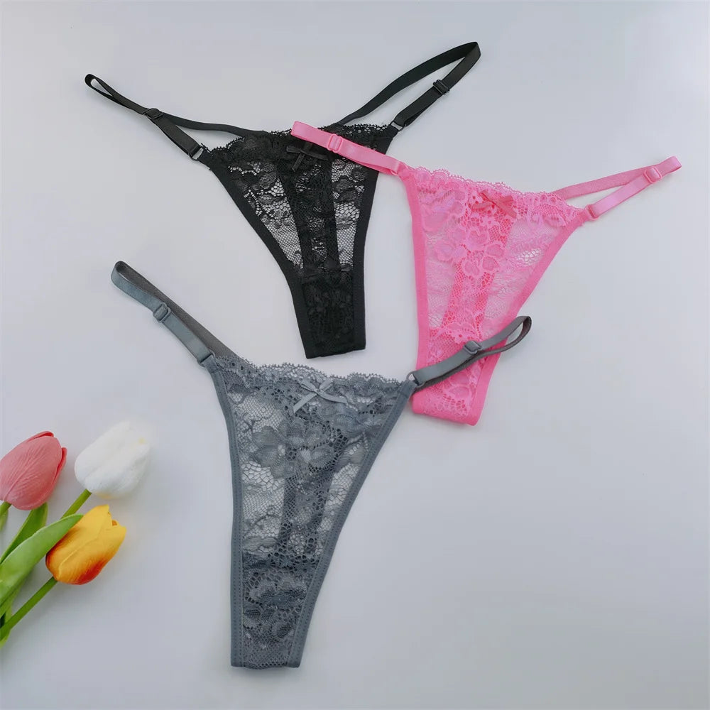3Pcs Lace Thongs Women Lace Low Waist Panties Sexy Transparent Underwear Fashion Breathable G-string Ladies Intimates Lingerie luvshop24
