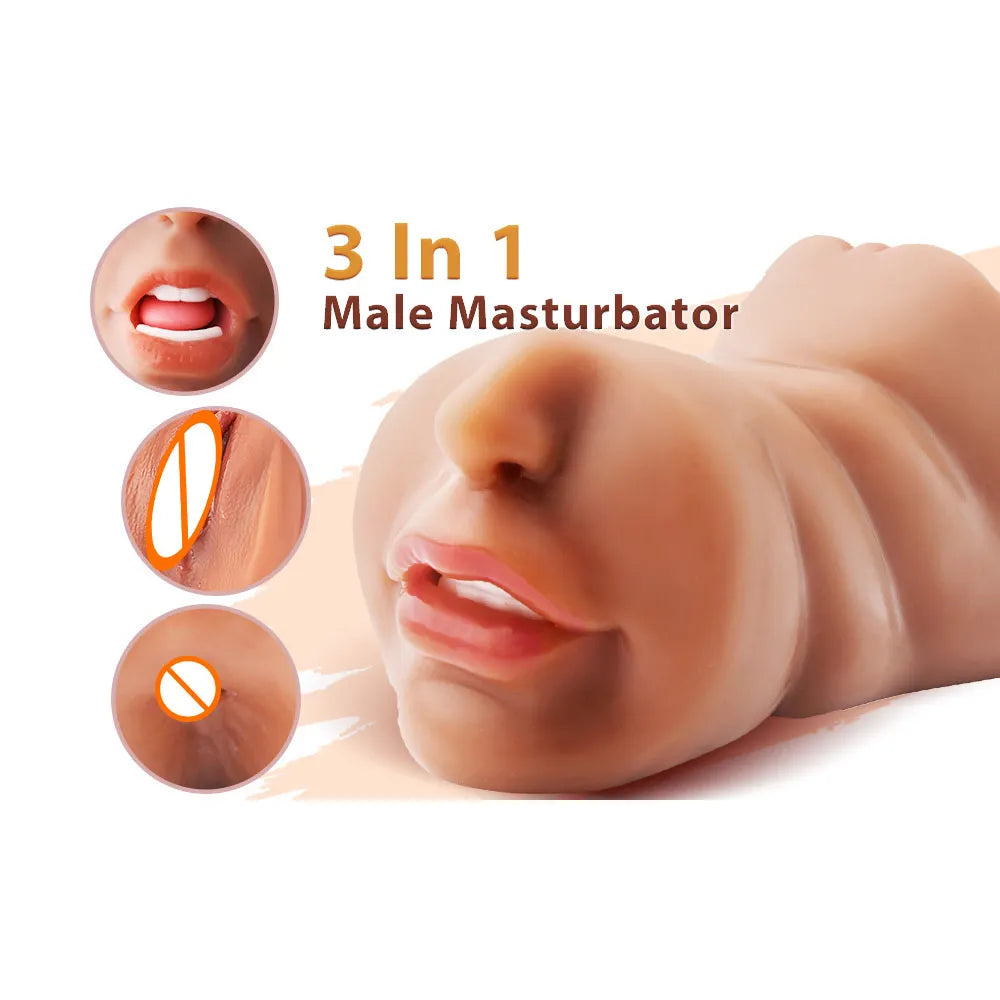 3in1 realistic mouth vagina anal plug male masturbator cup deep throat silicone dildo moves masturbation pleasure toys for men luvshop24