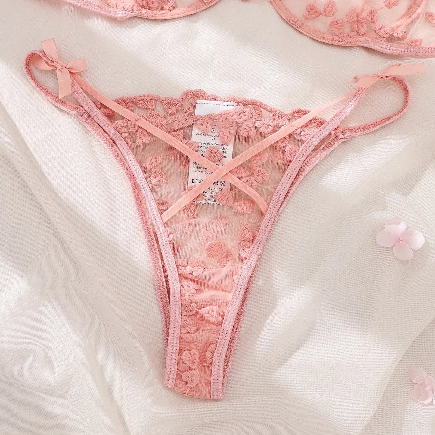 Yimunancy Heart Embroidery Lingerie Set Women 2-Piece Transparent Bow Bra + Brief Underwear Set Erotic Intimates luvshop24