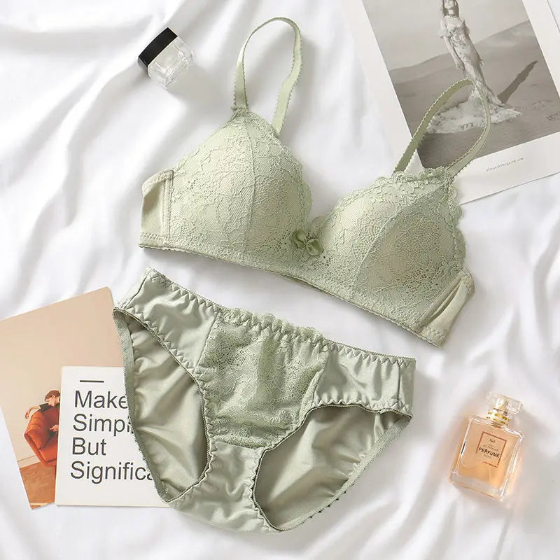 Lace Lingerie 2 Pieces Women Underwear Set 3/4 Cup Plus Size Bras Panty Brief Sets White Black Sexy Lingerie Seamless Bra Sets luvshop24