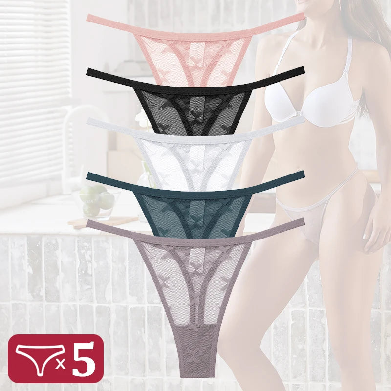 5Pcs Women Sexy Lace Floral G-String Panties String Transparent Underwear Intimates Panties Thong Low Waist Briefs Lingerie luvshop24