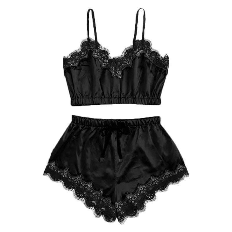 1 Pajamas Set Womens Lace Sleepwear Lingerie Crop Tops And Shorts Babydoll Pajamas Underwear Nightwear luvshop24
