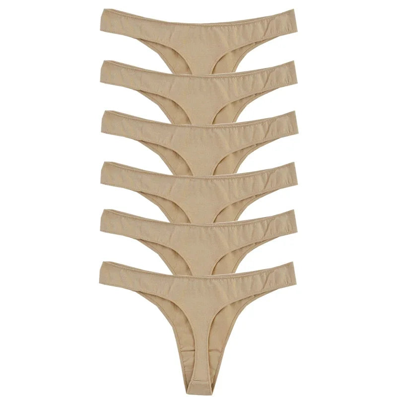 6pcs Cotton Women's Thongs Panties Sports Breathable Low Waist Underwear Lingerie Sexy Female Lady Solid Color G-String luvshop24