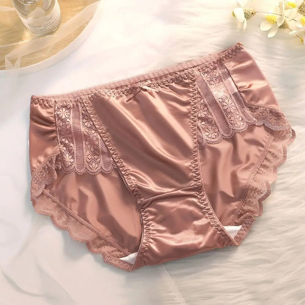 2Pcs Lingerie Underwear Lace Briefs Women Ultra-thin Bow Stain Silk Panties Mid Waist Underpants Mesh Seamless Briefs Lady luvshop24