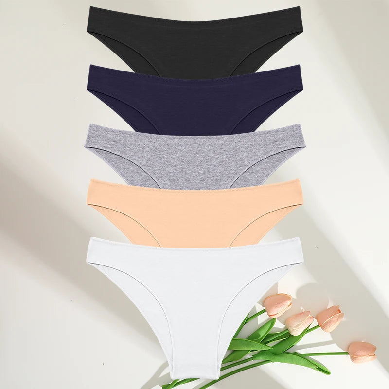 FINETOO 5PCS/Set M-XXL Panties Women Cotton Lingerie Woman Underwear Sexy Femme Underwear Girls Underpant Panty 7 Solid Colors luvshop24
