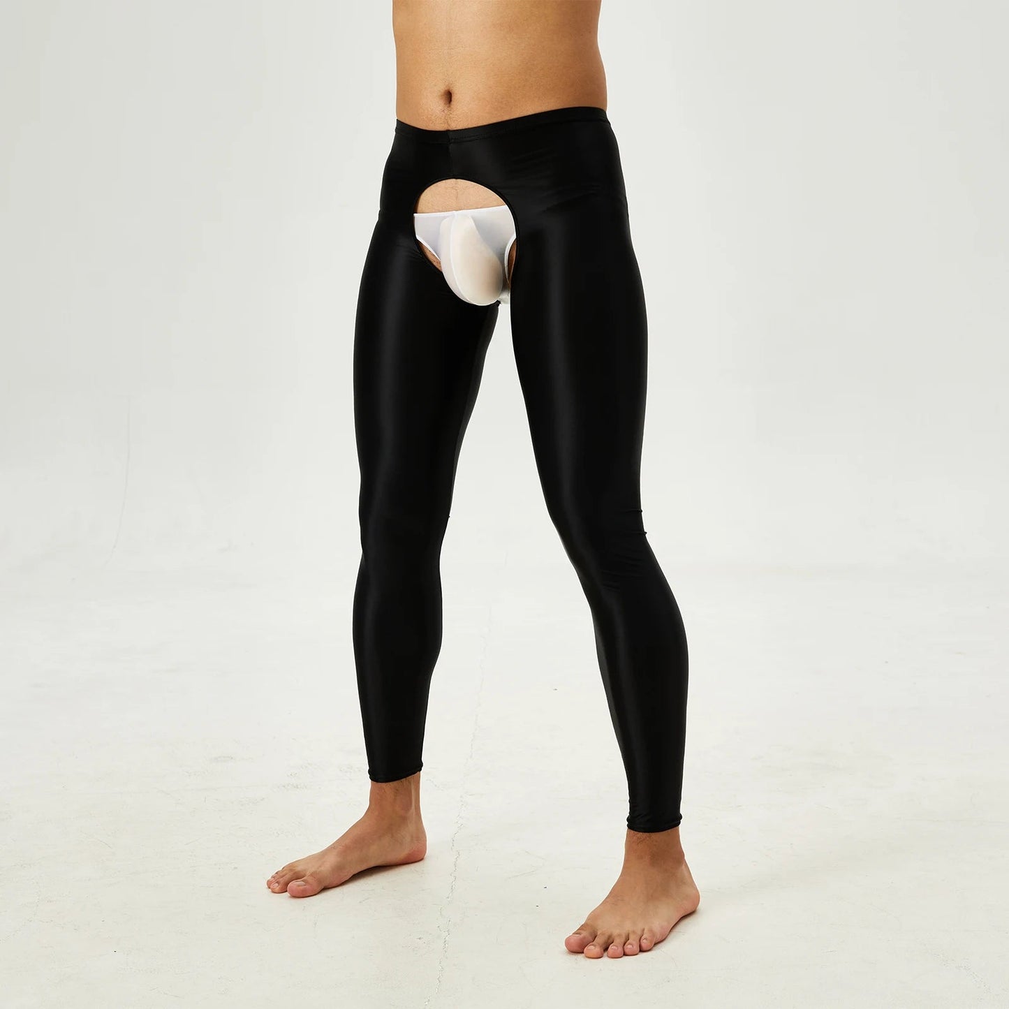 Glossy Crotchless Open Butt Leggings Mens Gays Erotic Nightwear Underpants High Waist Slim Fit Tights Underwear Baselayer Pants luvshop24