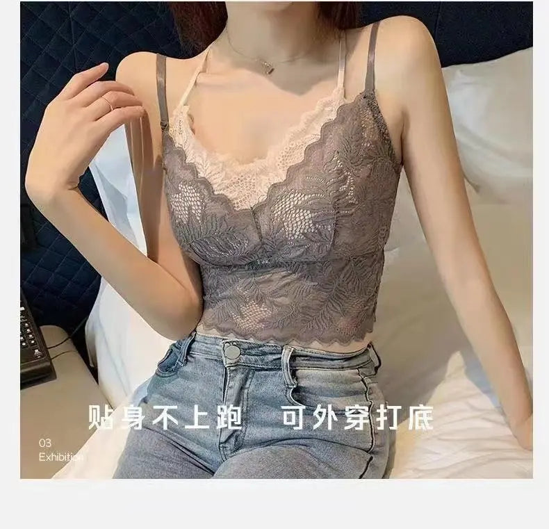 Lace Bra Women Tops Floral Lace Tanks Top Sexy Lingerie Bralette Wirefree Underwear Adjust Strap Removable Pads Camisoles luvshop24