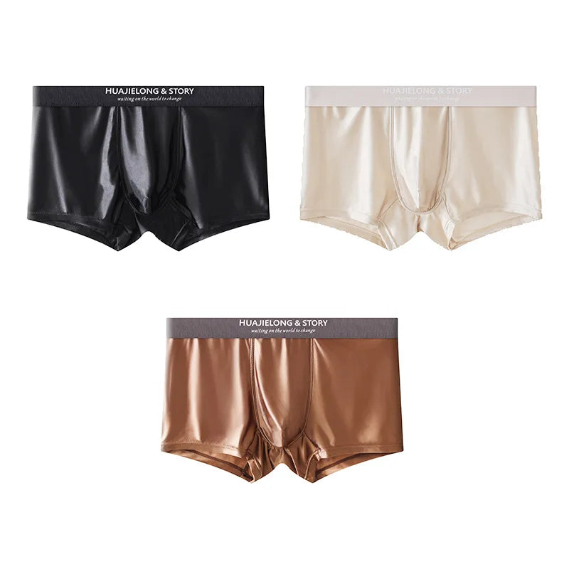 1/3Pcs Breathable Thin Satin Silk Boxer Briefs Seamless Mid Waist Ice Silk Boxers Underpants Smooth Underwear for Men Daily luvshop24