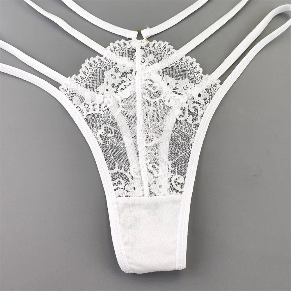 3 Pcs Lace Thin Strap Thong Women Low Waist Sexy Perspective Underwear Ladies Transparent G-string Panty Plus Size T-back luvshop24