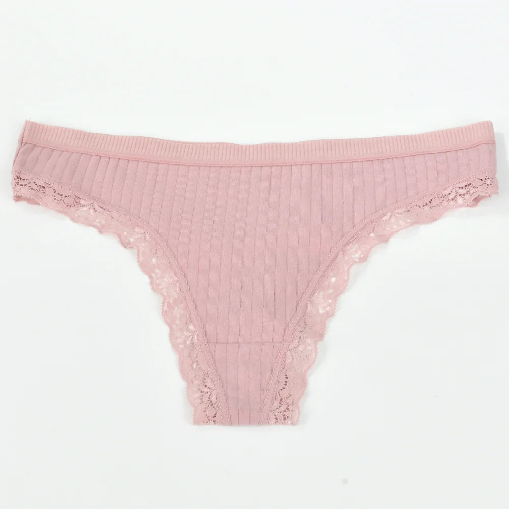 3pcs Cotton Women's Thong Panties Breathable Low Waist Seamless Underwear Sexy Female Lady Comfortable Solid Color Lace G-String luvshop24