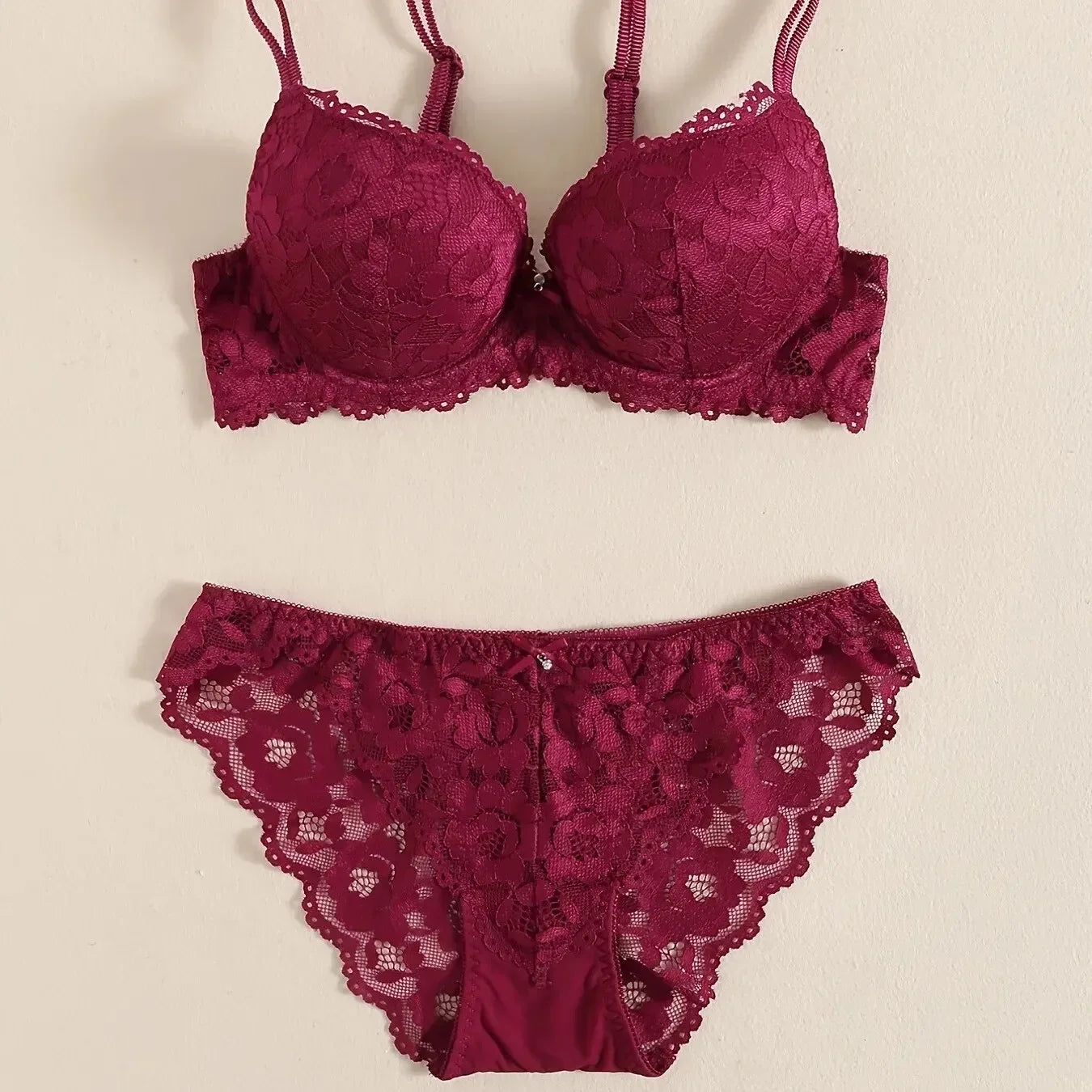 1 Set Elegant Erotic Lace Embroidery Breathable Fabric Lingeries : Push-Up Bra, Low Waist Sheer Panty - Ultimate Valentine's Day luvshop24