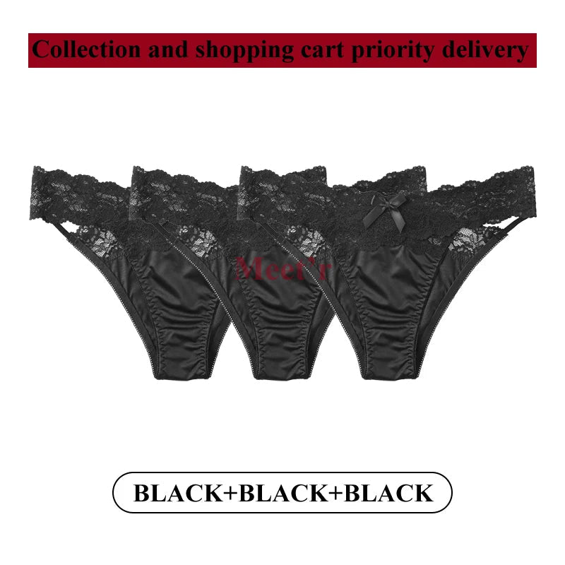 Meet'r 3Pcs/lot Women Sexy Lace Panties Low-waist Underwear Female G String Breathable Hollow out Lingerie Temptation Intimates luvshop24