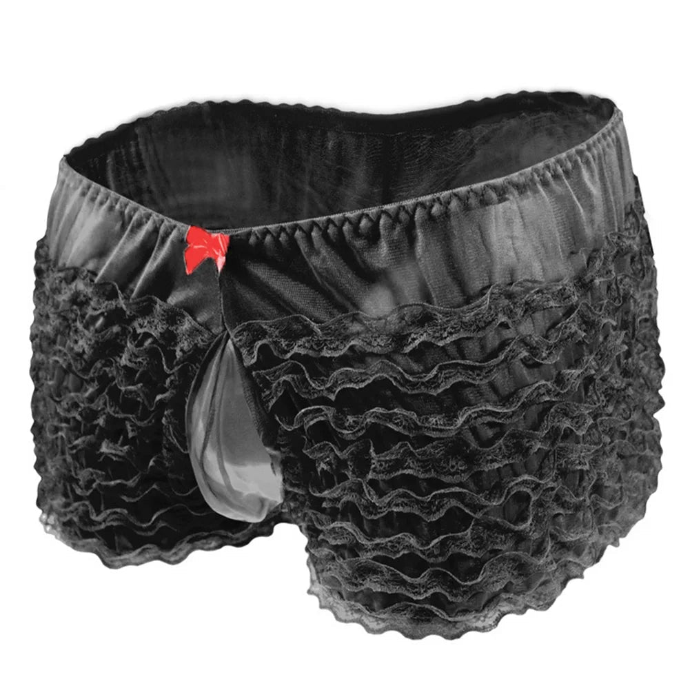 Fashion Mens Sissy Pouch Underwear Sexy Lace Briefs Knickers Shorts Underpants Male Low Rise Erotic Panties Boxers Cake Pants luvshop24