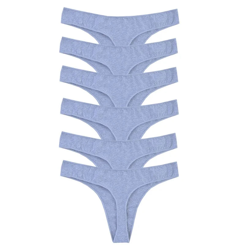 6pcs Cotton Women's Thongs Panties Sports Breathable Low Waist Underwear Lingerie Sexy Female Lady Solid Color G-String luvshop24