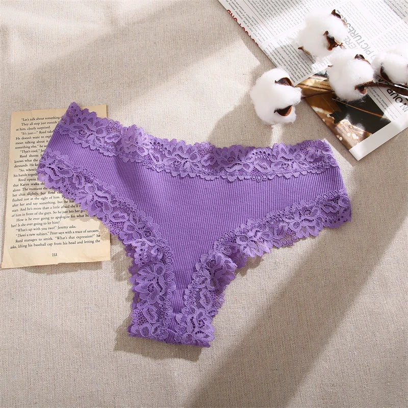 5Pcs/set Women Cotton Panties Floral Lace Intimate Underwear Trendy Patchwork Lace Briefs Female Soft Underpants Lingerie S-XL luvshop24
