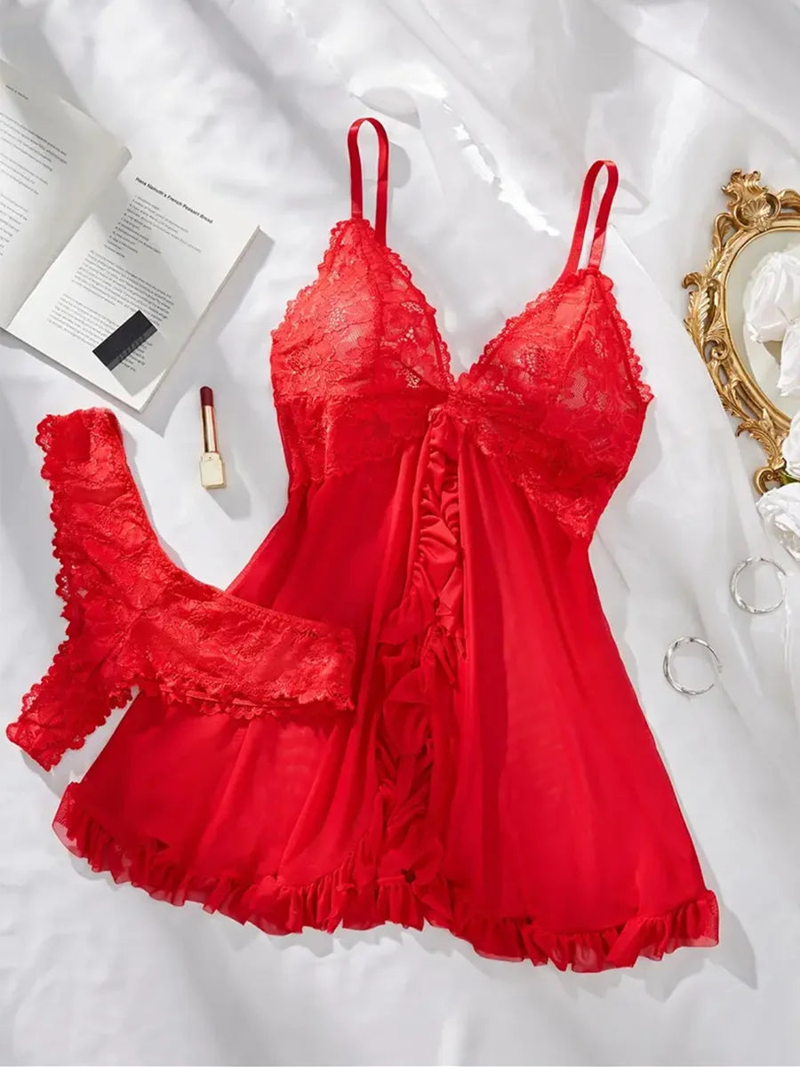 Women's Underwear Sexy Lingerie Set Erotic Bra Nightdress Sexy Lace Sleepwear Solid Slim Soft Dresses Erotic Sleepwear & Dresses luvshop24