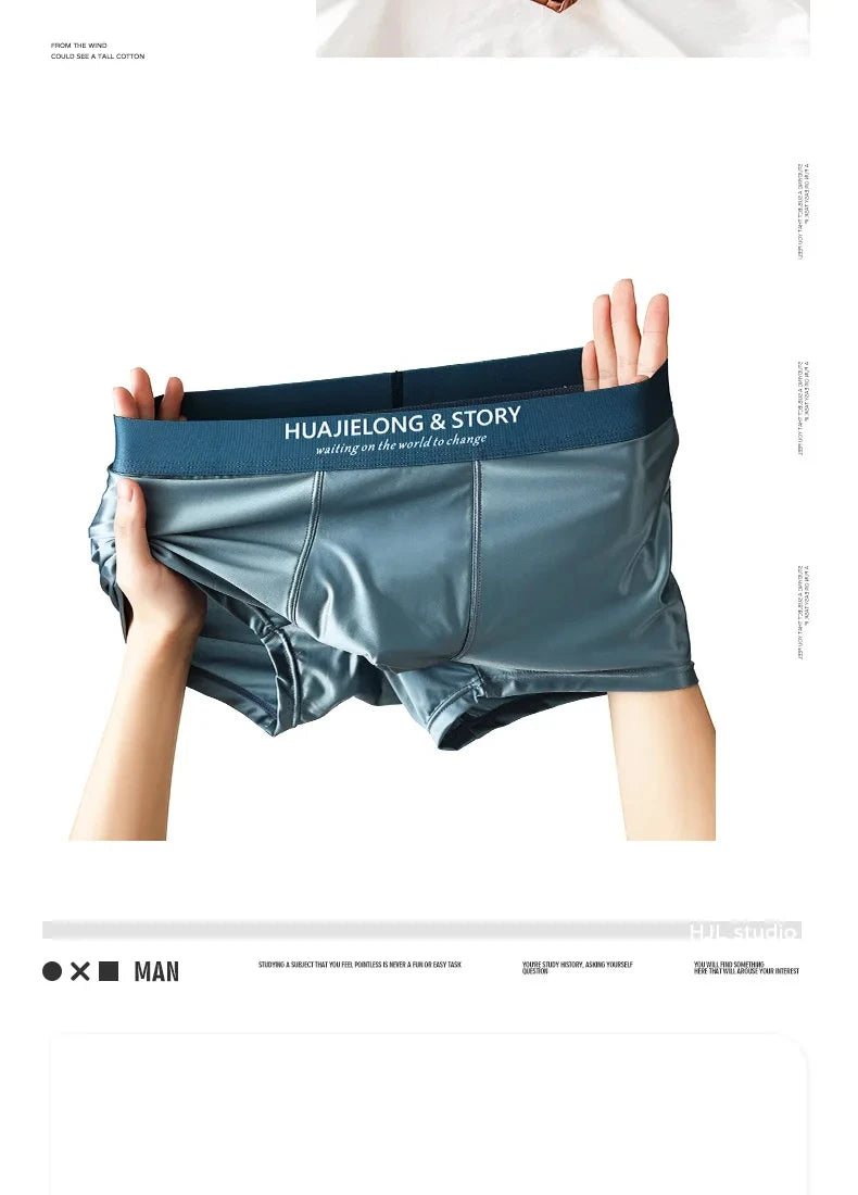 1/3Pcs Breathable Thin Satin Silk Boxer Briefs Seamless Mid Waist Ice Silk Boxers Underpants Smooth Underwear for Men Daily luvshop24