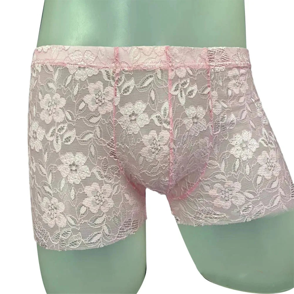 Sexy Mens Lace Shorts Breathable Underwear Solid Male Brief Middle Waist Panties Sleepwear Bikini Hombre Lingerie luvshop24