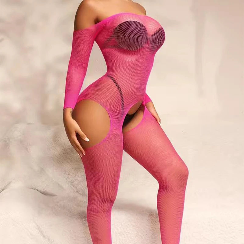 Female Crotchless Sexy Lingerie Fishing Net Women's Pantyhose Hollow Mesh See-Through Tights Fishnet Stockings Erotic Costumes luvshop24