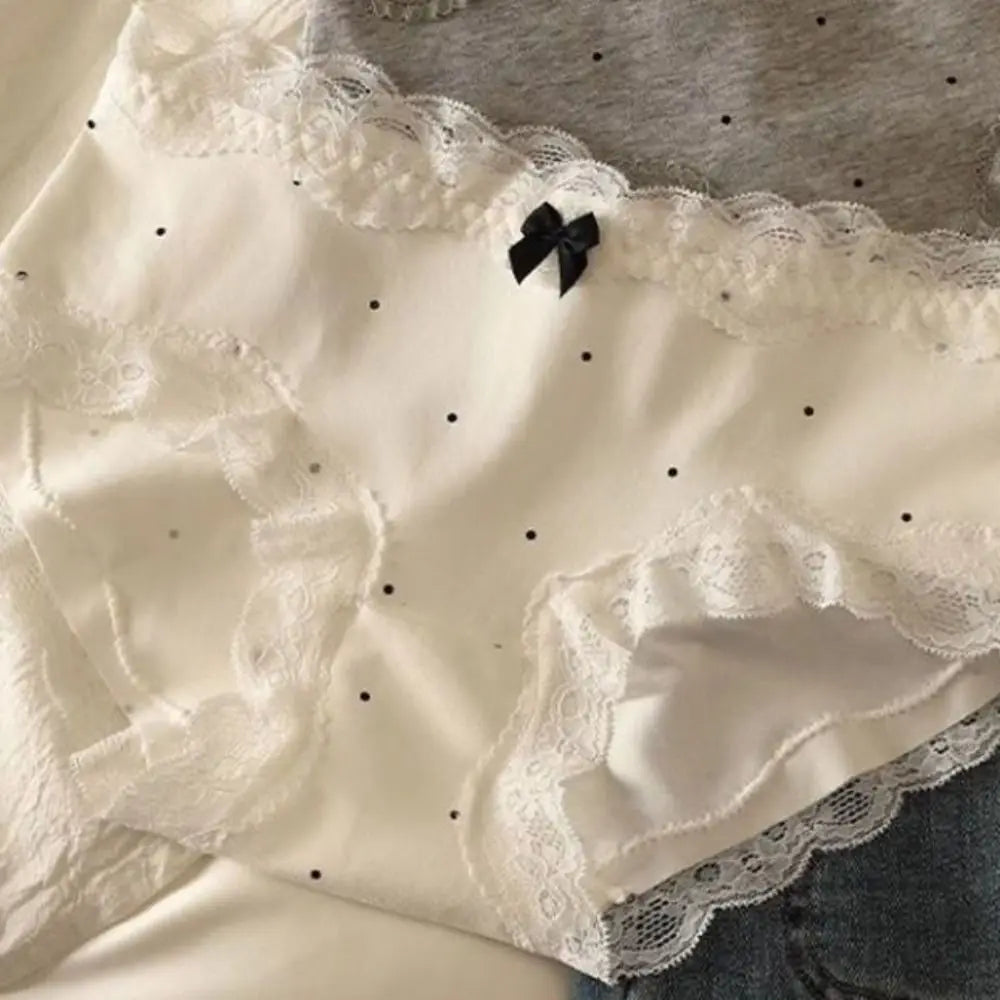 3Pcs Lingerie Dot Lace Bowknot Panties Sweet Mid Waist Seamless Briefs Cotton Crotch Underpants Underwear for Women Lady luvshop24
