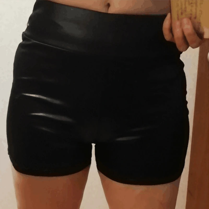 2024 Sexy Womens Shorts Shiny Elastic High Waist Shiny Faux PU Leather Short Pants Slim Hot Dance Clubwear Mini Shorts luvshop24