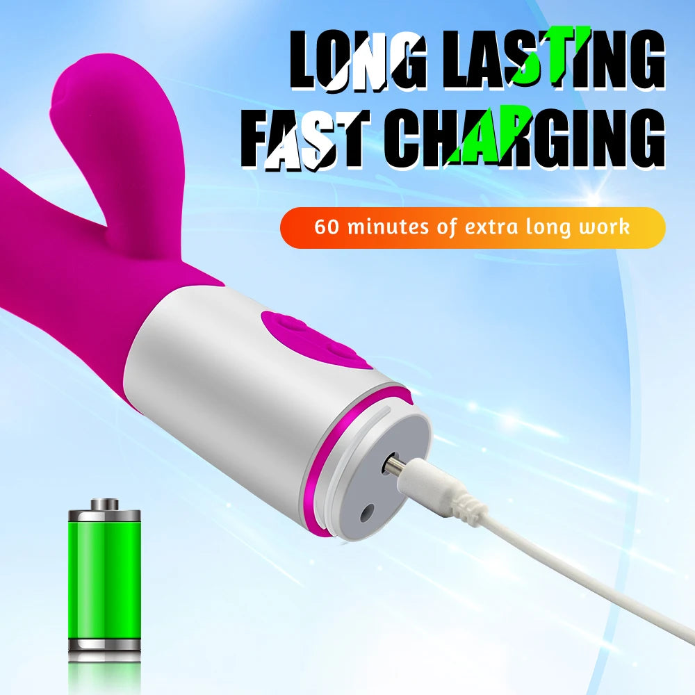 Rechargeable Dildo Rabbit Vibrator Dual Vibration G Spot Vagina Massager AV Stick Clitoris Sex Toys for Women Female Masturbator luvshop24