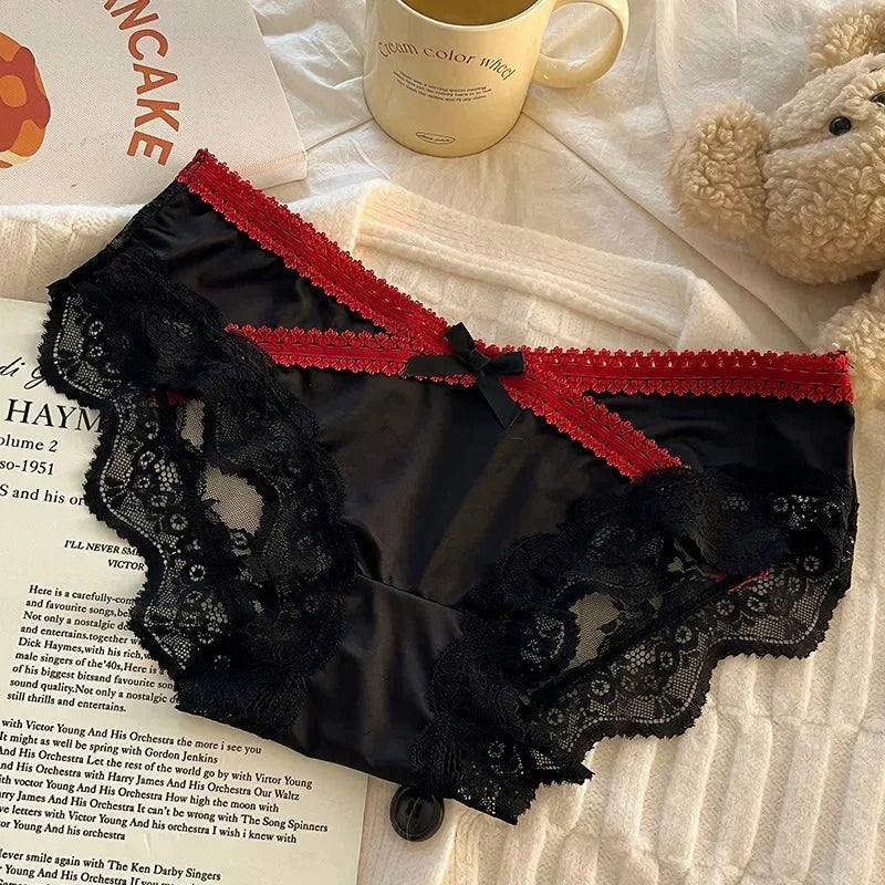 French Lace Underwear Pure Cotton Crotch Satin Sexy Triangle Panties Women's Innerwear Comfortable Breathable Ladies Briefs luvshop24