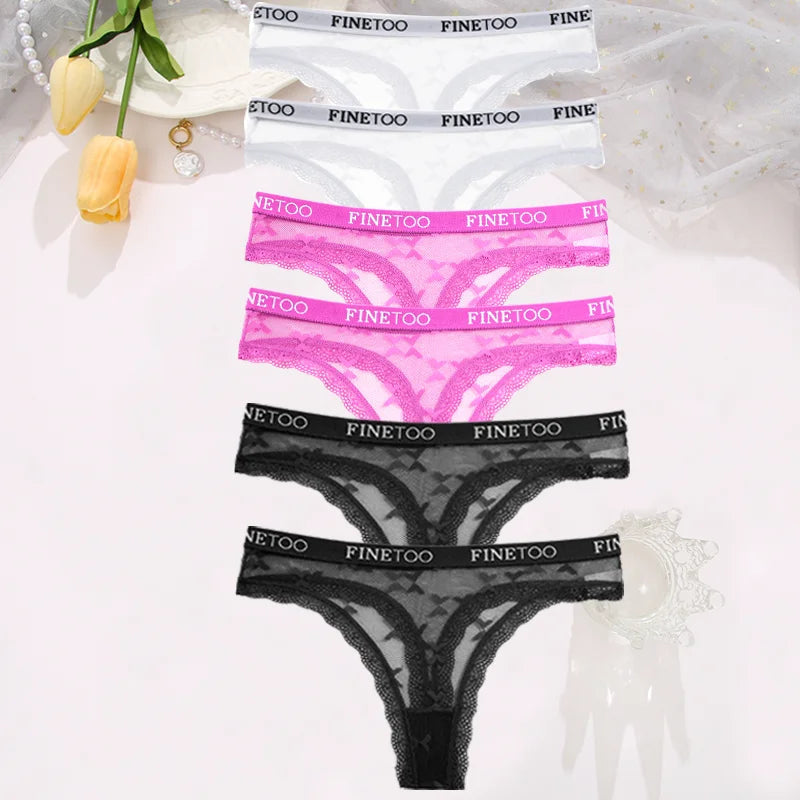 Clearance_6PCS/Set Sexy G-String Thong Lace Women's Panties Low-Waist Female Underpants Mesh Perspective Briefs Lingerie_Contin luvshop24