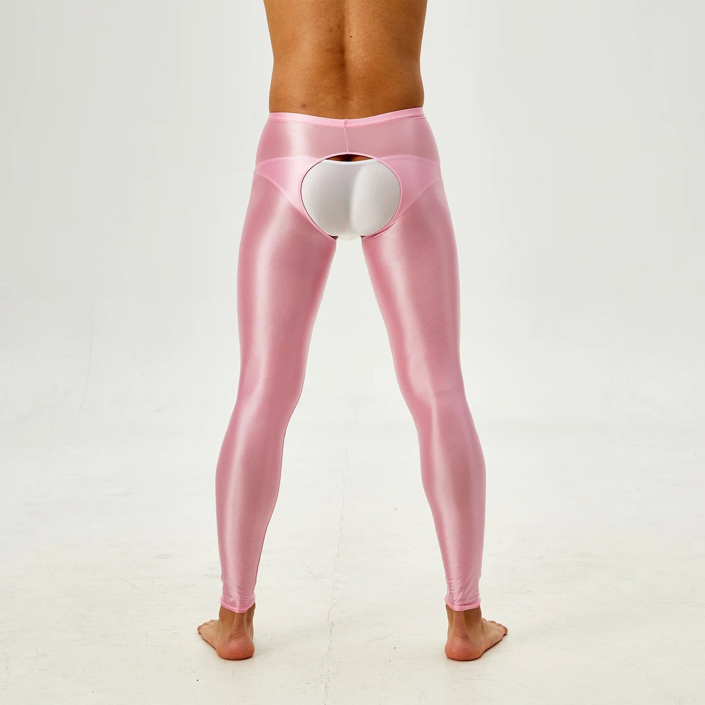 Glossy Crotchless Open Butt Leggings Mens Gays Erotic Nightwear Underpants High Waist Slim Fit Tights Underwear Baselayer Pants luvshop24